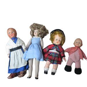 Set of 4 Antique Vintage Dolls 7 to 10.5" tall 1950s/1960s